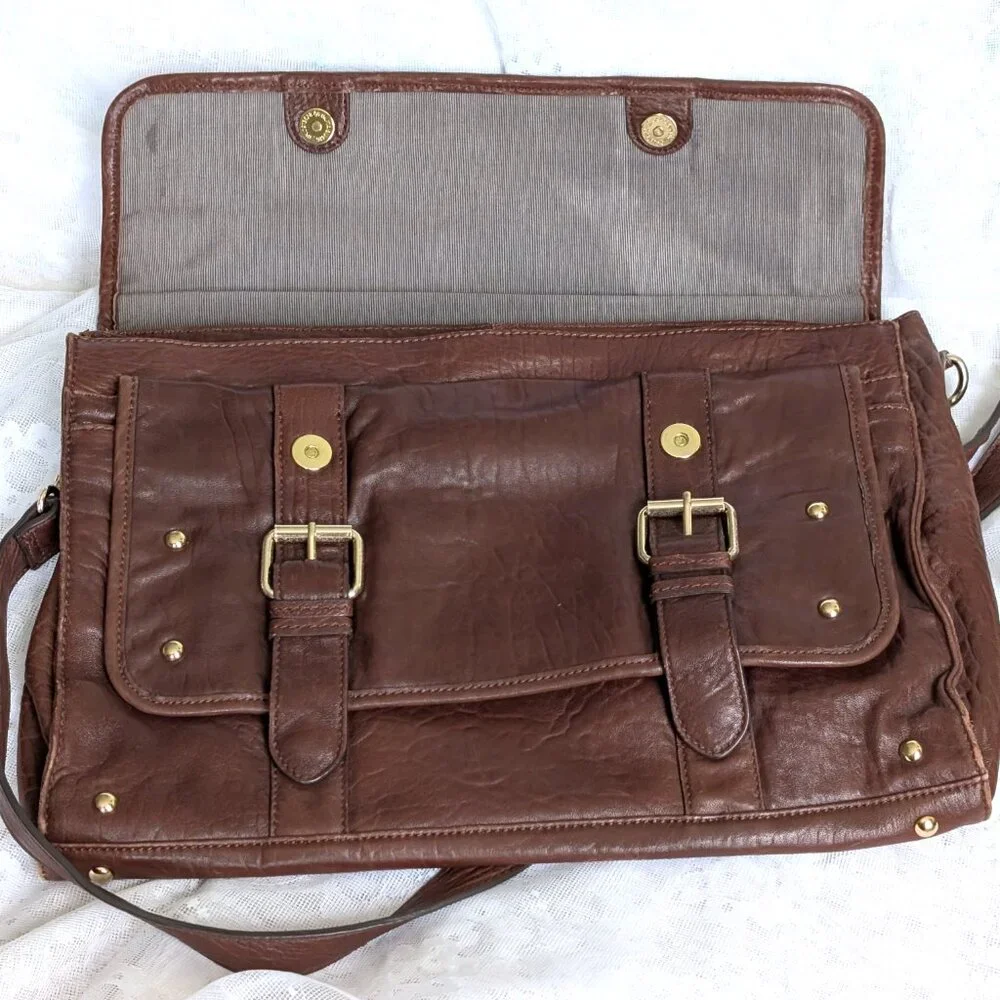 HYPE Brown Pebbled Leather Laptop Shoulder Messenger Briefcase Satchel Bag